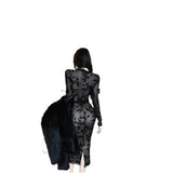 Sister Style Black Collar Long-Sleeved Dress Women Autumn Body Dress In The Long Dress Open Fork To Close The Waist Tight Lace