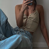 Y2K Halter Neck Bandage Corset Crop Top Women Backless Sexy Tank Tops Tube Casual 2022 Summer Off Shoulder Cami