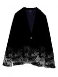 Women's Suit Collar Button Pocket Fashion Floral Print A Buckle Small