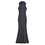 Zingj Trendy Women's Dress Is Full Of Style, Elastic, Slim, Half-High Collar, Sleeveless Vest, Long Skirt, Buttocks, Fishtail