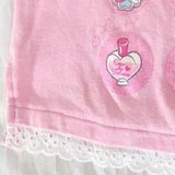 Kawaii Cartoon Print Lolita T-shirt Women Sweet Y2k Aesthetic Ruffles Bow Crop Tops Girls Harajuku Grunge Summer