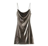 Women's Clothing 2025 Winter New Fashion Banquet Bright Metal Collar Short Sling