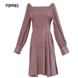 2021 New Women Mini Dresses Vestidos Flowers Print French Style Dress Puff Long Sleeve Ladies
