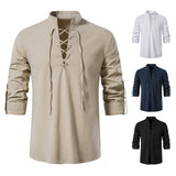 Men's New Men's Cotton Henley Shirt Long Sleeve Hipple Leisure Beach Ripple Ragged