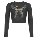 Gothic Harajuku Casual Cropped Tshirt Women Autumn Mall Goth Long Sleeve T Shirt Ladies Fashion Basic Printed
