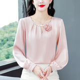 Satin Shirt Female Spring New Gentle Foreign Style Pearl Hanging Feeling Foreign Style