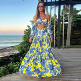 Two Pieces Skirt Sets Suspenders Tube Top Skirts Sweet Printed Bra Bare Waist Chic Evening Party Clothing Beach Dance