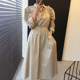 Vintage Full Sleeve Shirt Dress Autumn Slim Waist Ladies A-line Dress Vestidos Femme