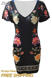 Women Elegant Dress Vintage Floral Print Ruffles Bodycon Dress for Party Cocktails Casual Mini Dress Vacation