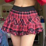 Grunge Kawaii A-line Skirt y2k Vintage High Waist Plaid Mini Skirt Harajuku Mall Goth Gothic Punk Style