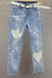 Zingj Women Bling Bing 2023 Spring Slim Hot Drill Pencil Pants Sequins Ladies Streetwear Denim Trousers Female 211-1-Outfit