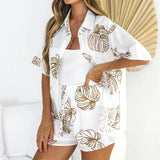 Spot 2025 Season New Women's Fashion Loose Print Short-Sleeved Shirt Shorts Two-Piece