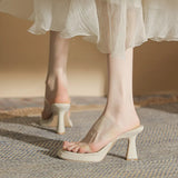 Zingj Open-Toe High-Heeled Shoes Single Shoes French Thick Heel Minority Empty Sandals Transparent Outside Wearing Beautiful High Heels Women-Outfit