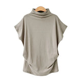 2021 Fashion Turtleneck Batwing Short Sleeve Cotton Shirt Female Casual Solid Blouse Oversized Tops Women