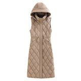 Fashion Long Down Cotton Vest Female 2024 New Winter Slim Foreign Style Over The Knee Vest Horse Clip Plus Thick Coat-Outfit