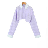 Striped Shirt 2025 Spring And Summer Temperament Casual Bump Clip Bag Loose Top