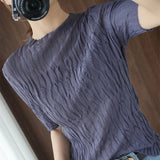 New Cotton T-shirt Women's Half Turtleneck Pleated Round Neck Knitted Short-sleeved Slim Fashion All-match Bottoming