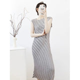 Three House Folded Annual Round Sleeveless Dress Unique Corrugated Texture Fashion Sense Lazy And Relaxed