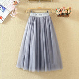 2022 Autumn Winter Vintage Tulle Skirt Women Elastic High Waist Mesh Skirts Long Pleated Tutu Skirt Female Jupe