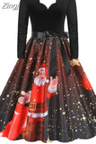 Women Christmas Party Dress Elegant Vinatge Long Sleeve Winter Sundress V Neck New Year Costume Clothing