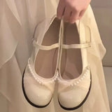 French Mary Jane Shoes Soft Leather Thick-Cut Pearl Single Shoes With Skirt Fairy Style Women's