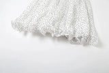 White Polka Dot Strapless Frill Mini Dress With Drape Scarf- Outfit