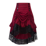 Steampunk Gothic Skirt Lace Women Clothing High Low Ruffle Party Lolita Red Medieval Victorian Punk Skater Button