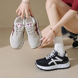 Sneakers Women's New Spring Retro Leather Thick Soles Raised Running Shoes Thick Soles Increase Old Dad