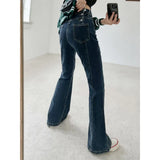 Zingj Waist Retro Design Sense Micro La Jeans Female Autumn Slim Show Thin Horseshoe Horn Pants High Street Ins Tide-Outfit