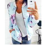 Casual Floral Printed Bomber Jacket Autumn Elegant Zipper Coat Office Wear Slim Office Jackets Vintage Outwear