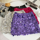 Champagne Sequin Mini Skirts For Women Fashion Sexy Shiny High Waist Aline Skirt Purple Glitter Evening Party Club