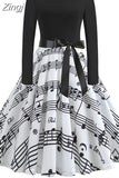Print Vintage Dress Women Christmas Casual Robe Femme Dress Elegant Party Dresses Long Sleeve