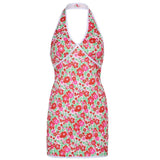 Flower Floral Print V Neck Halter Tank Dress Woman Summer Sleeveless Backless Bodycon Mini Dresses Ladies