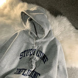 Print Sweatshirt Vintage Women Hoodies Gray Cotton Warm Fleece Winter Pullovers 2021 Autumn New Casual Streetwear