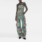 Street Hipster Advanced Sense Cargo Pants 2025 New Autumn And Winter With Breast And Waist Design Tie-Dye Jumpsuit
