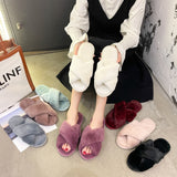 Zingj Size Cross Wool Slippers Female Autumn Winter New Flat Floor Indoor Floor Drag Air Conditioning Drag A Word Slippers- Outfit