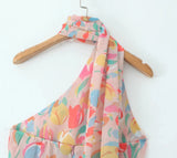 Printed Scarf Halter Strap Mini Dress- Outfit