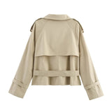 Autumn Women's Clothing Explosion Retro Collar Design Double Buckle Short Belt Wind