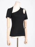 Spring Niche New Fashion Temperament Oblique Collar Head Hollow Design Sense Pure Color Short Women's