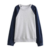 2025 New Denim Splicing Hoodie Elastic Waist Patchwork Color Pants Suit