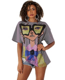 Half-sleeved Loose Hot Diamond Printed Dress