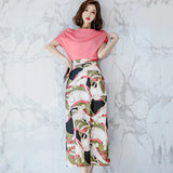 Women 2 Piece Suits 2020 Summer Sexy Blue Off Shoulder Shirt Tops + High Waist Print Long Party Beach Skirt