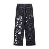 Y2k Black Baggy Jeans Men Women Fashion Harajuku High Waist Printed Denim Trouser Female Hip Hop Streetwear Wide Leg