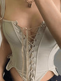 Lace Up Asymmetric Corset Top-Outfit
