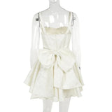 Jacquard Print Large Bow Flare Mini Dress-Outfit