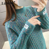 Winter Half High Collar Imitation Mink Velvet Sweater Female Loose Casual All-match Knitting Jumper Top Women