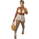 Bikini Set Cover-ups for Women 2022 Summer Holiday Beach 2 Piece Set Halter Neck Crop Top Knitted Pants Matching