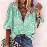 Women Long Sleeve Loose Casual Buttons Printing T-Shirts Turn Down Collor Basic Spring Autumn Oversized