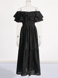French Temperament High-End Dress 2025 Summer New Word Shoulder Lotus Leaf Side Waist Thin Dress Women