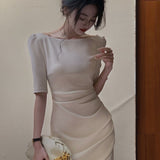 Dress For Women Elegant Midi Bodycon Dress Office Ladies Solid Clothing Femme Fashion Summer